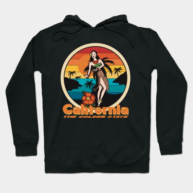 California The Golden State - Dancing Woman And Sunset Palms Hoodie by Funky Chik’n